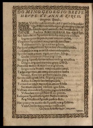Domino Georgio Breitheupt, Et Annae Kirchbergerae, Sponsis.