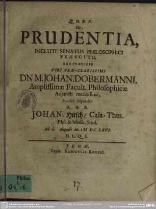 Dissertatio ... De prudentia