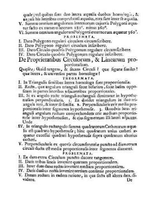 De Proprietatibus Circulorum, & Linearum proportionalium.