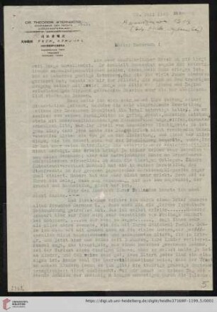 Nachlass Gustav Radbruch. Korrespondenz Theodor Sternberg/Gustav Radbruch: Brief von Theodor Sternberg an Gustav Radbruch