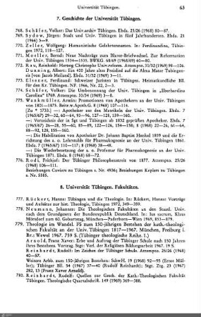 8. Universität Tübingen. Fakultäten