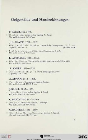 Ölgemälde und Handzeichnungen (Nr. 1-102)