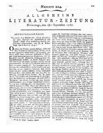 Weber, J. A.: Kurze Anweisung für einen Anfänger der Apothekerkunst und der Chemie. [2. Aufl.] Tübingen: Heerbrandt 1785