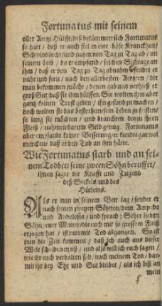 Wie Fortunatus starb und an seinem Todbett seine zween Söhn beruffet ...
