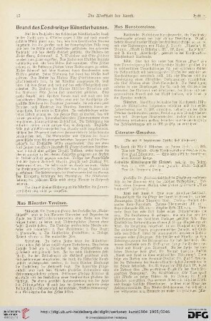 Aus Künstler-Vereinen / Aus Kunstvereinen / Literatur-Umschau / Werbung