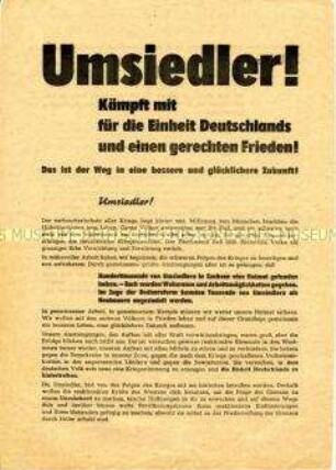 Aufruf der SED Sachsen an die Umsiedler zum Volksbegehren