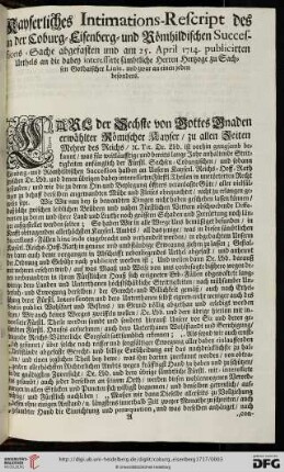 Carl der Sechste von Gottes Gnaden erwählter Römischer Kayser / zu allen Zeiten Mehrer des Reichs