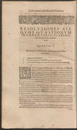 Resolutiones Aliquot Quaestionum In Consistorio Scabinorum Lipsensium tractatarum.