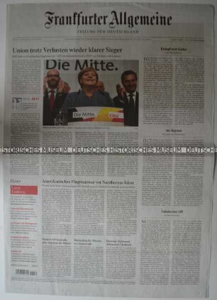 Tageszeitung "Frankfurter Allgemeine Zeitung" mit Titel zur Bundestagswahl in Deutschland