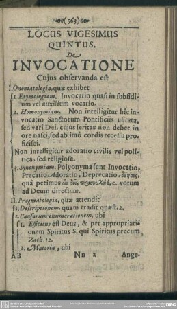 Locus Vigesimus Quintus. De Invocatione