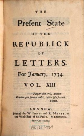 The present state of the republick of letters. 13. 1734, Jan.