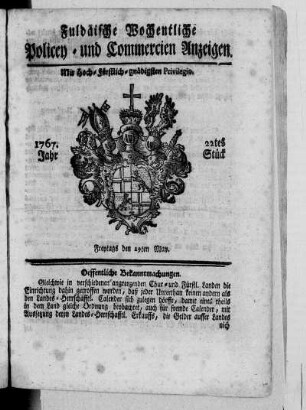 22tes Stück, Ausgabe vom 29. May 1767