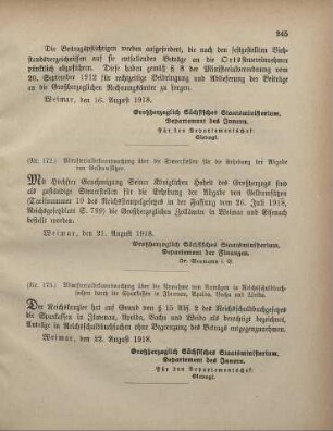 Nr. 173: Ministerialbekanntmachung über die Annahme von Anträgen in Reichsschuldbuchsachen durch die Sparkassen in Ilmenau, Apolda, Vacha und Weida