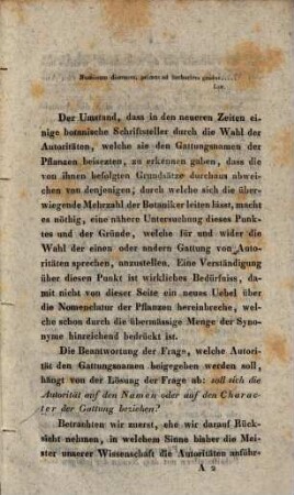 Untersuchung der Frage: Welche Autorität soll den Gattungsnamen der Pflanzen beigegeben werden? : eine Inaugural-Dissertation