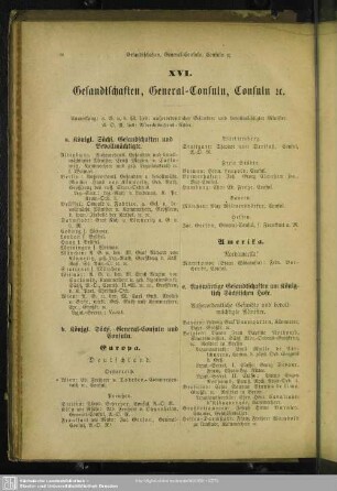 XVI. Gesandtschaften, General-Consuln, Consuln [et]c.