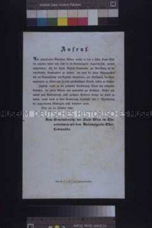 Maueranschlag: Aufruf des Gemeinderates der Stadt Wien und des Oberkommandos der Nationalgarde; Wien, 11. Oktober 1848