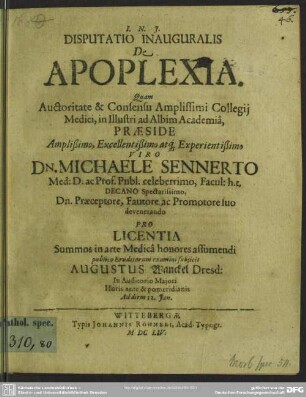 Disputatio inauguralis de apoplexia