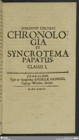 Classis I. De Romanae Ecclesiae Capite