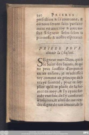Priere Pour obtenir la Chasteté.
