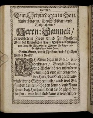 Dem Ehrwürdigen [...] Herrn Samueli/ Erwehletem Zwey und Funffzigstem Abten [...]