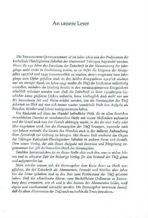 An unsere Leser