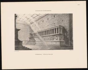 Pergamon-, Deutsches und Vorderasiatisches Museum auf der Museumsinsel, Berlin: Pergamonsaal, Rückseite vom Altar (aus: Museum im Werden)