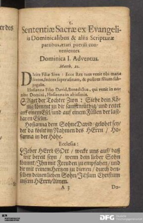 Sententiae Sacrae ex Evangeliis Dominicalibus & aliis Scripturae partibus, aetari puerili convenientes.