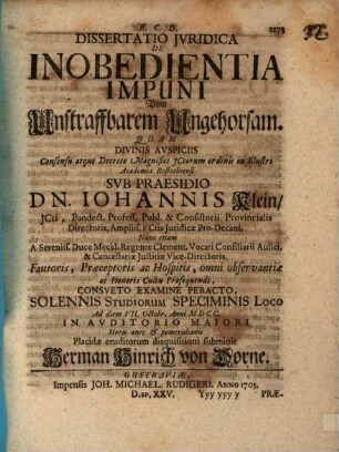 Diss. iur. de inobedientia impuni
