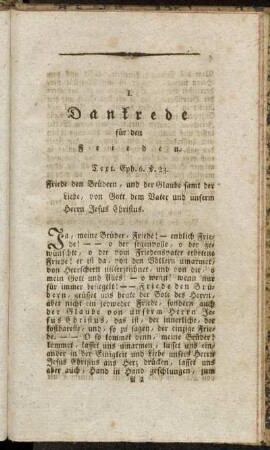 I. Dankrede für den Frieden.