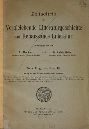 Die Wiederholung als Urform der Dichtung bei Goethe : von Woldemar Freiherrn v. Biedermann