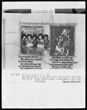 Weltchronik - Bruder Philipp — ---, Folio 256recto-342verso---, Folio 256recto-342versoTextseite mit zwei Miniaturen, Folio 320verso