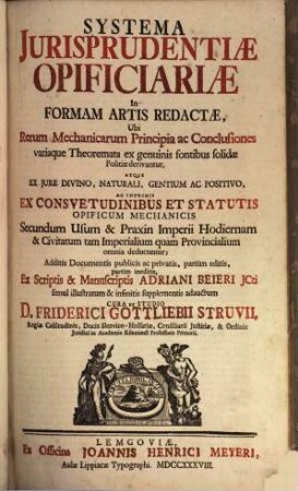 Systema iurisprudentiae opificiariae ..., 1
