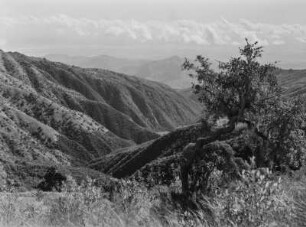 Berglandschaft : Blick in ein langgestrecktes Tal in einer bergigen Landschaft
