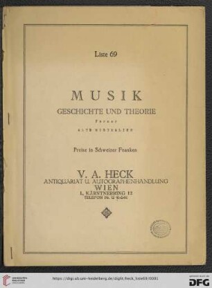 Nr. 69: Liste: Musik, Geschichte und Theorie : ferner alte Musikalien
