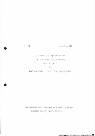 Planning and implementation of the Soviet State budget : 1958 - 1973