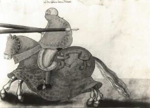 Turnierbuch des Kurfürsten Johann Friedrich des Großmütigen : Unbekannter Künstler. Turnierbuch des Kurfürsten Johann Friedrich des Großmütigen. Scharfrenner. Ausschnitt aus einer Scharfrenngruppe. Deckfarbe. 16. Jh.. Coburg: Kunstsammlungen der Veste Coburg