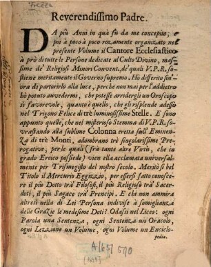 Il cantore ecclesiastico : breve, facile, ed esatta notizia del canto fermo per istruzione de religiosi Minori Conventuali, e Beneficio commune di tutti gli ecclesiastici ...