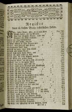 Register derer in diesem Buche befindlichen Lieder.
