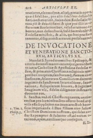 De Invocatione Et Veneratione Sanctorum, Articulus XX.