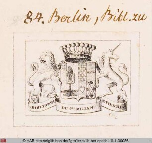 Exlibris der Bibliothek des Grafen Stephan von Mejan zu Berlin