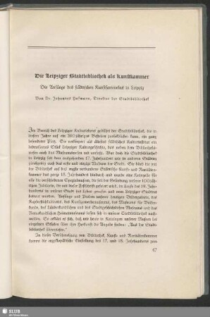 Die Leipziger Stadtbibliothek als Kunstkammer : Die Anfänge des städtischen Kunstsammelns in Leipzig