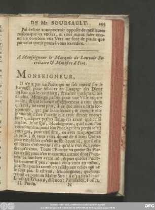A Monseigneur le Marquis de Louvois Scrétaire & Ministre d'Etat.