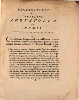 Profectiones Et Adventvs Avgvstorvm In Nvmmis