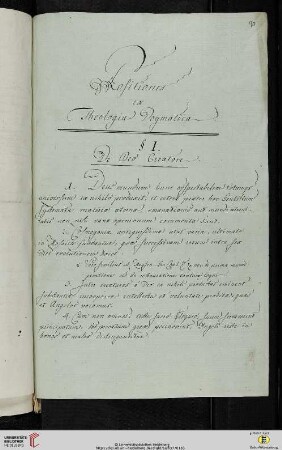 Thesensammlung: Positiones ex Theologia Dogmatica. § I. De Deo Creatore