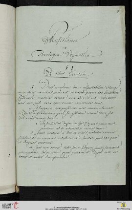 Thesensammlung: Positiones ex Theologia Dogmatica. § I. De Deo Creatore