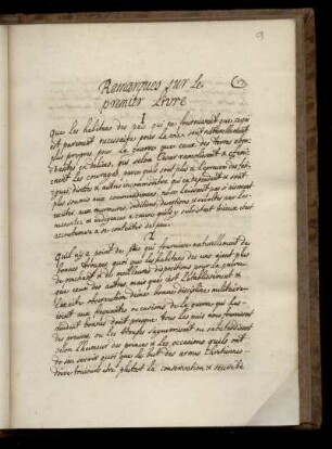 Remarques sur le premier Livre