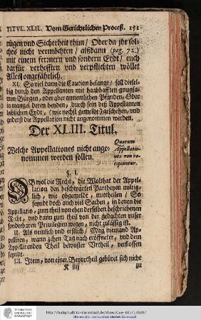 Der XLII. Titul. Welche Appellationes nicht angenommen werden sollen