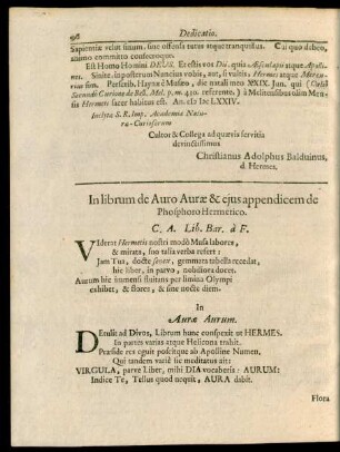 In librum de Auro Aurae & eius appendicem de Phosphoro Hermetico.