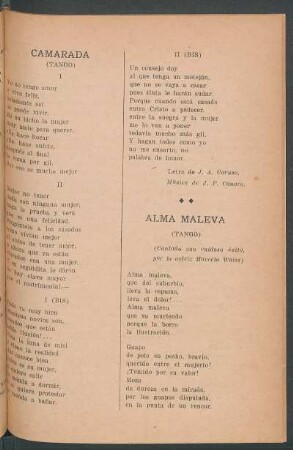 Alma maleva : (Tango) (Cantado con ruidoso éxito, por la actriz Marcela Waiss)