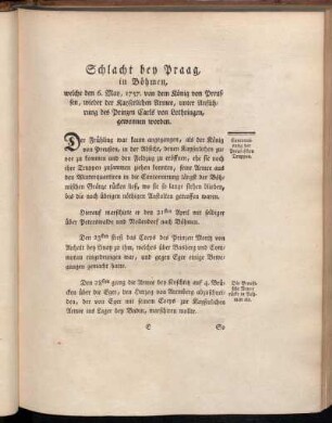 Schlacht bey Praag, in Böhmen, [...].